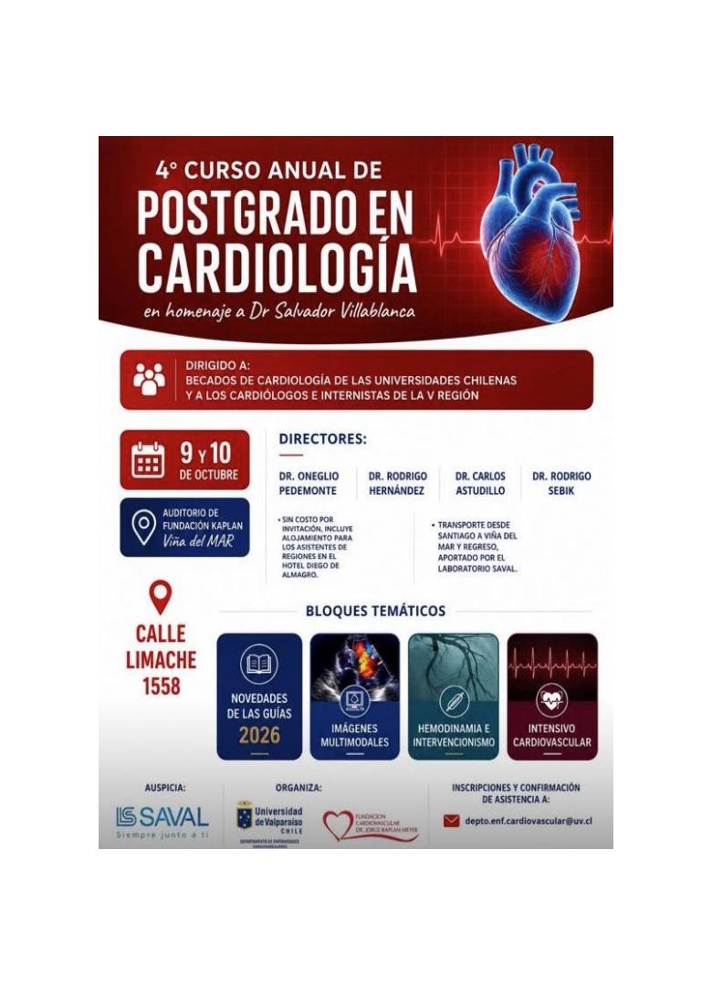 4° Curso Anual de Postgrado en Cardiología, Universidad de Valparaíso, Fundación Cardiovascular Dr. Jorge Kaplan Meyer
